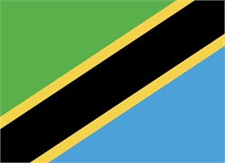[ai] The flag of Tanzania featuring diagonal stripes of green, black, yellow, and blue. The green and blue stripes appear at the top and bottom, while the black stripe runs through the center with yellow borders.